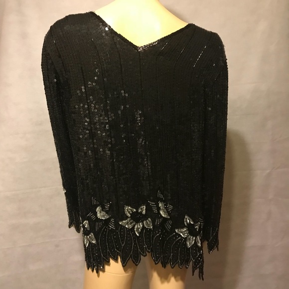 Vtg Royal Feeling Women Sequined Black Top Sz L - Picture 2 of 8